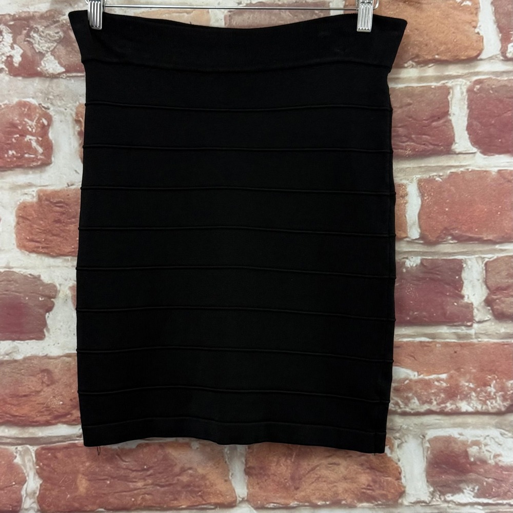 Bebe Bandage Skirt Women's Large Plain Black Stretchy Bodycon Casual Party